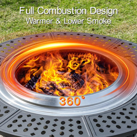 OutVue 42 Inch Smokeless Fire Pit with 2 Grills, Large Firepits for Outside