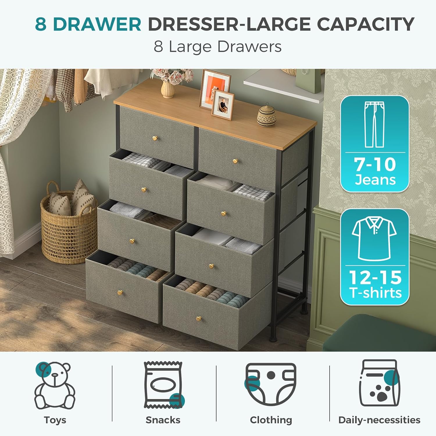 OLIXIS 8 Drawer Storage Dresser for Bedroom, Closet Organizers Units