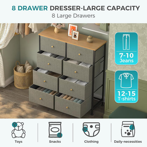 OLIXIS 8 Drawer Storage Dresser for Bedroom, Closet Organizers Units