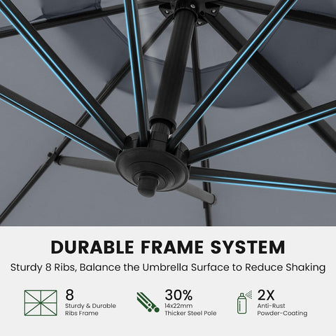 OLILAWN 9' x 12'FT Cantilever Offset Outdoor Patio Umbrella with Base