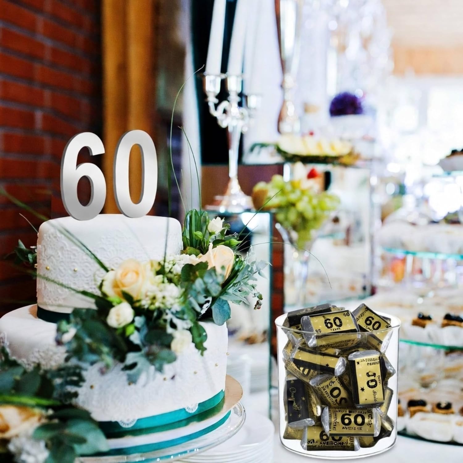 Tenare 90 Pcs 60th Birthday Candy Wrappers, Black and Gold Stickers