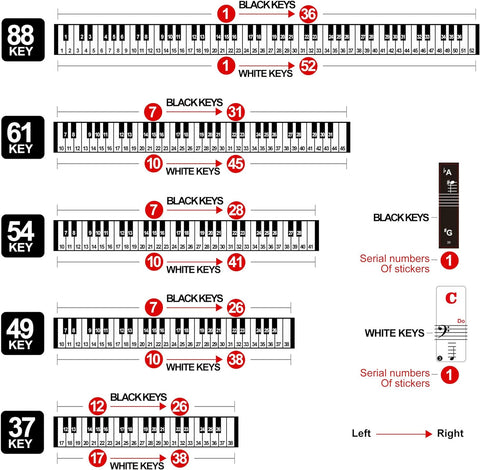 Piano Keyboard Stickers for 88/61/54/49/37 Key, Bold Large Letter Piano Stickers for Learning, Removable Piano Keyboard Letters, Notes Label for Beginners and Kids, Multicolor