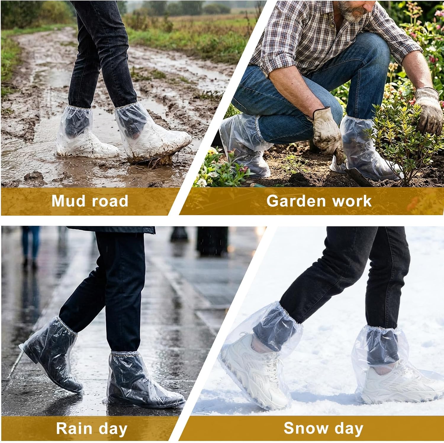 12 Pcs Waterproof Shoe Covers for Rain, Non-Slip Disposable Rain Shoe Covers, Plastic Shoe Ponchos, Thickened PE Material Boot Covers for Men and Women (Clear)