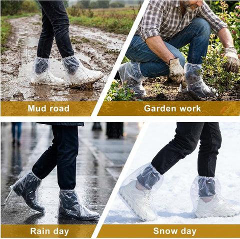 12 Pcs Waterproof Shoe Covers for Rain, Non-Slip Disposable Rain Shoe Covers, Plastic Shoe Ponchos, Thickened PE Material Boot Covers for Men and Women (Clear)
