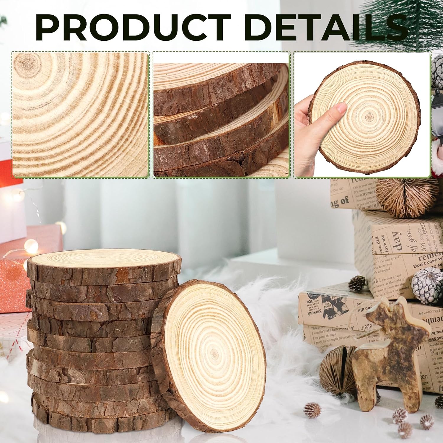 FSWCCK 30 Pack 3.5-4in Wood Slices,Rustic Wooden Centerpieces & DIY Crafts