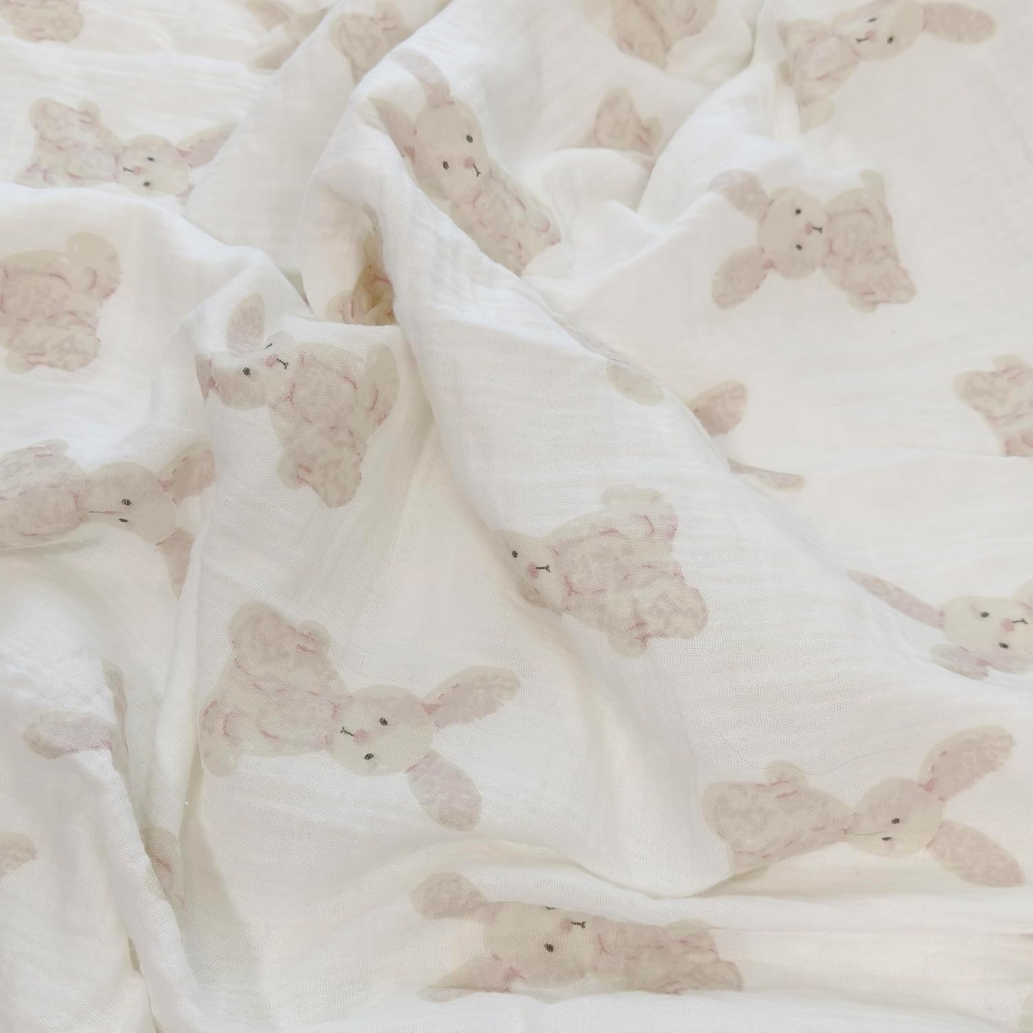 Baby Soft Muslin Thick Blanket Cotton and Dotted Backing Double Layer Receiving Blanket 40"x40" Bunny