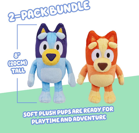 Bingo & Bluey Plush Toys 2-Pack, Soft Deluxe Fabric, Embroidered