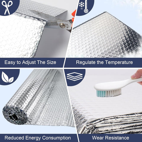 DGSL Double Reflective Bubble Foil Insulation Foam, 23.6 in X 10 FT Aluminum Foil Thermal Insulation Radiant Barrier for Window, Garage Door, RV, Roof
