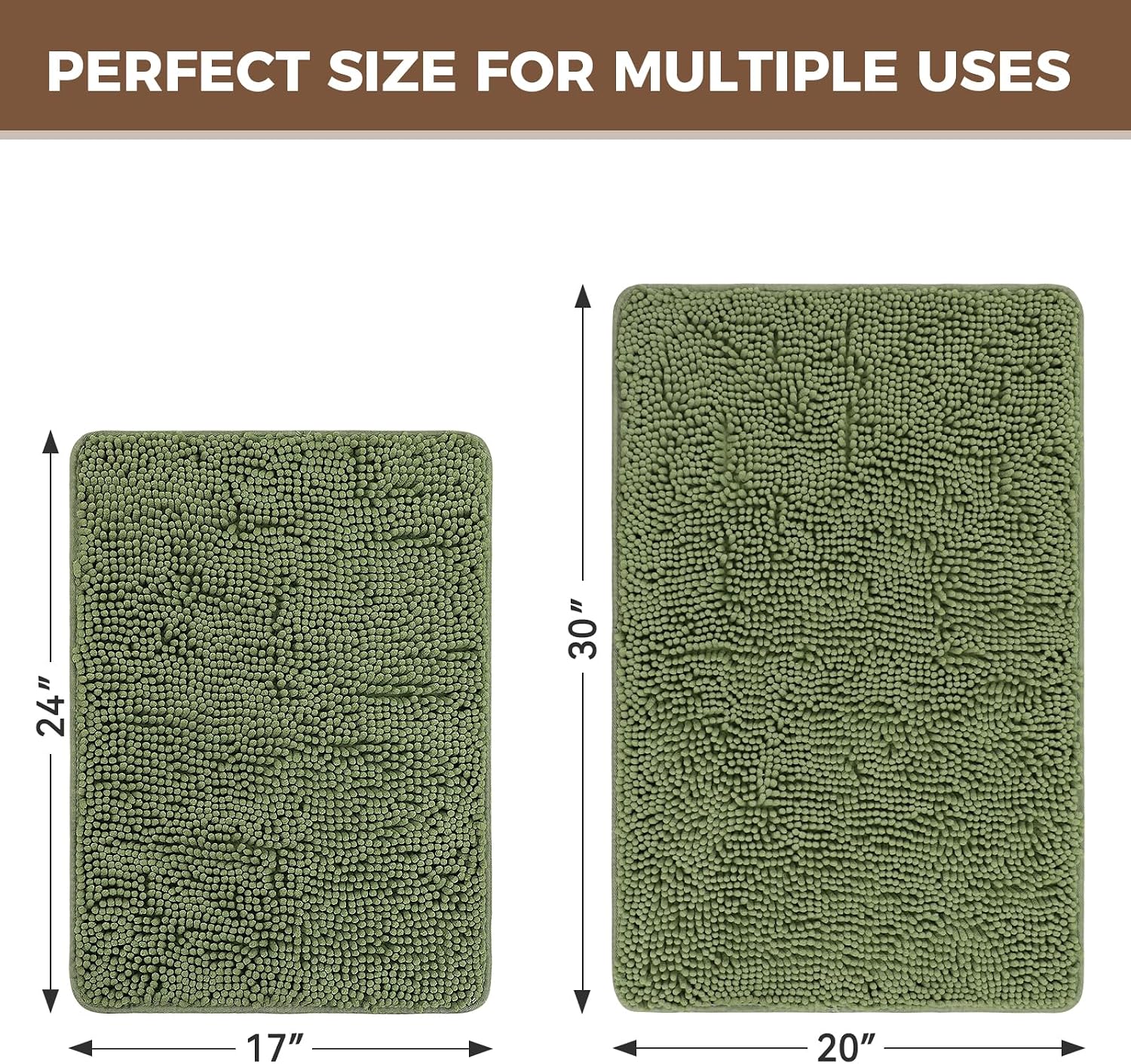 Bcoimo Bath Rugs Mat Set,2 Piece Non Slip Chenille Sage Bathroom Mat Sets