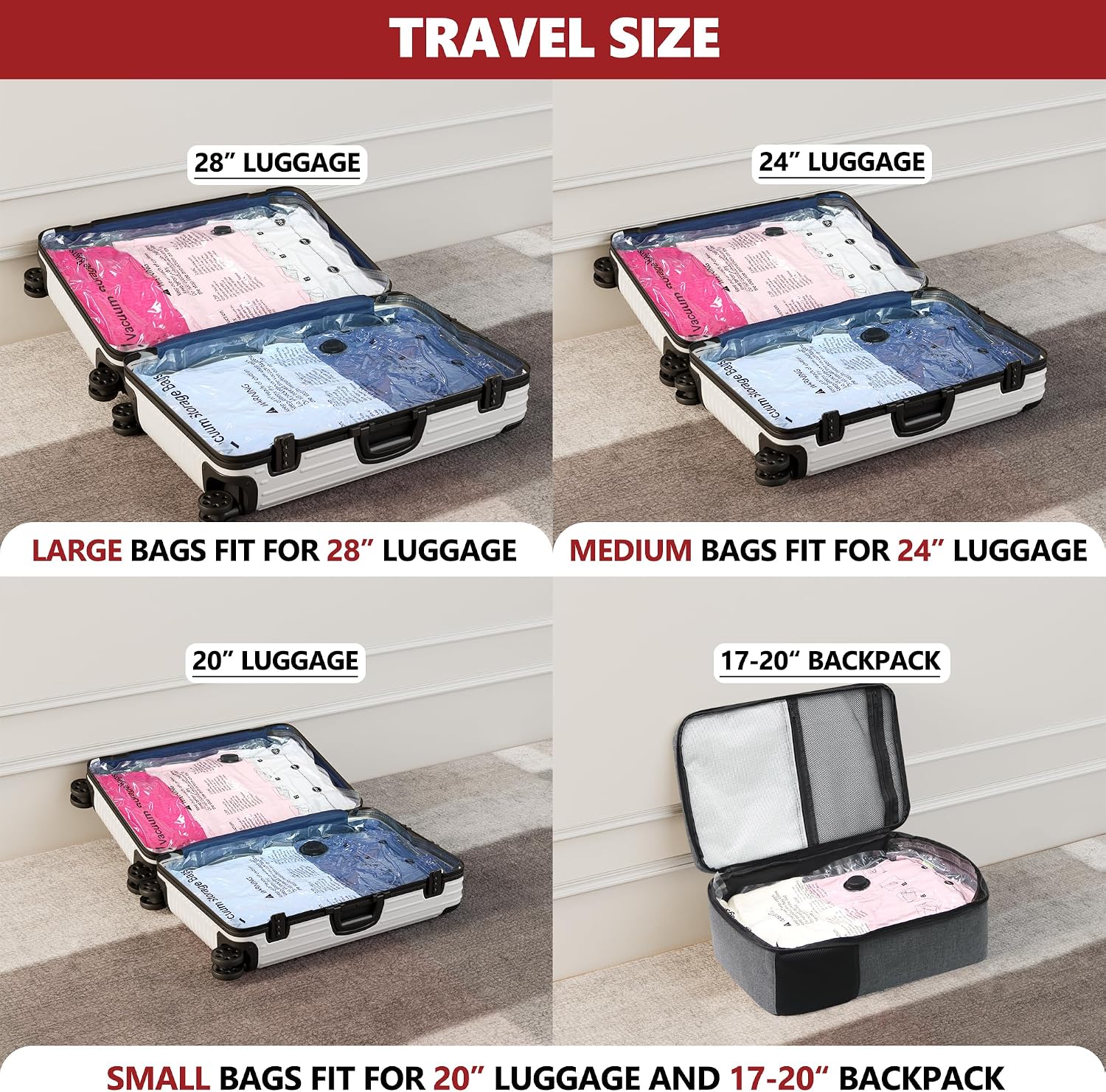 Vacuum Seal Bags for Clothing Travel with Electric Pump, 8 Small