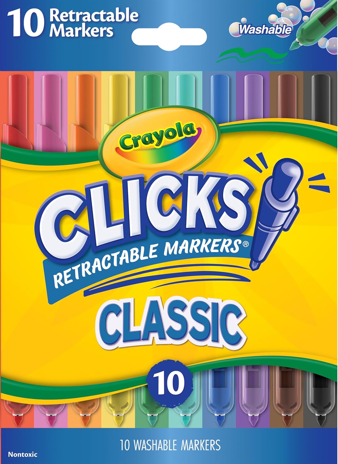 Crayola Clicks Retractable Tip Markers (10ct), Washable Cone Tip Art Marker Set, Cute Aesthetic School Supplies, Classroom Must Haves, Ages 3+ | Washable Cone Tip Art Marker Set, Cute Aesthetic School Supplies, Classroom Must Haves, Ages 3+