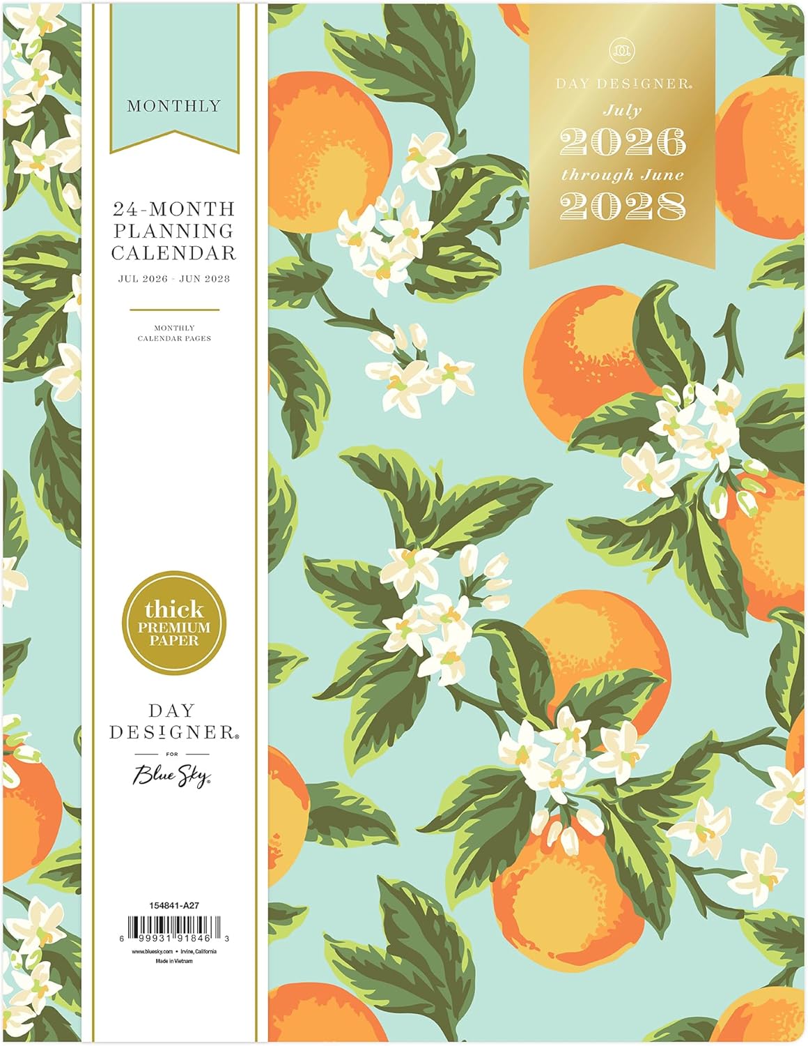Blue Sky 2026-2028 Monthly Academic Planner, 8.5"x11", Orange Blossom Mint