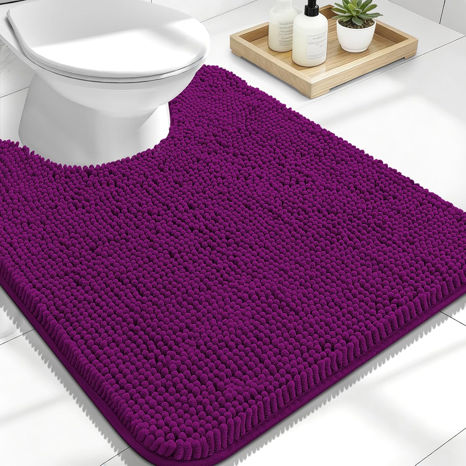OLANLY Toilet Rugs U-Shaped 24x20, Soft Absorbent Chenille Contour Rugs