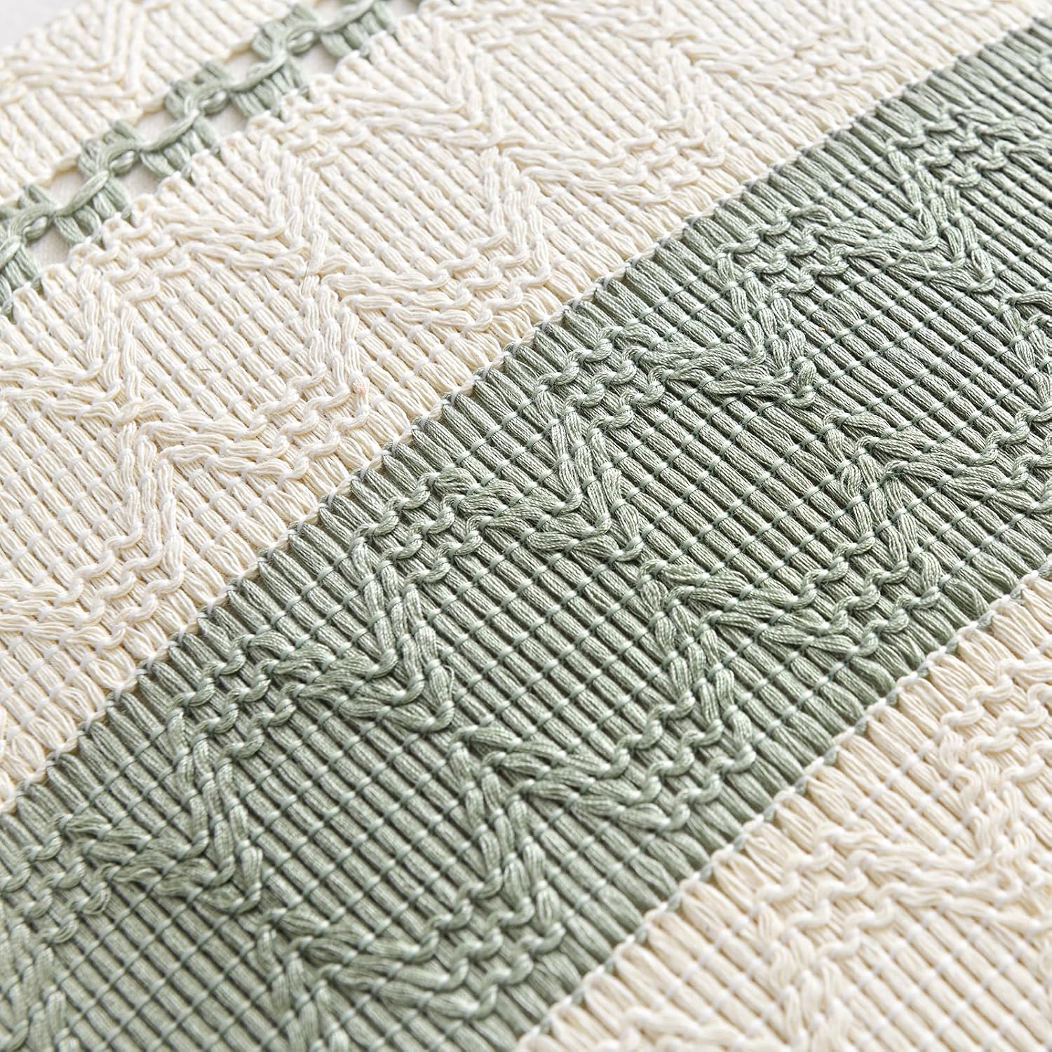 Fancy Homi Set of 1 Sage Green Boho Decorative Throw Pillow Covers 22x22 Inch for Living Room Bedroom Couch Bed Indoors, Rustic Retro Cushion Case 55x55 cm, Bohemian Room Home Decor