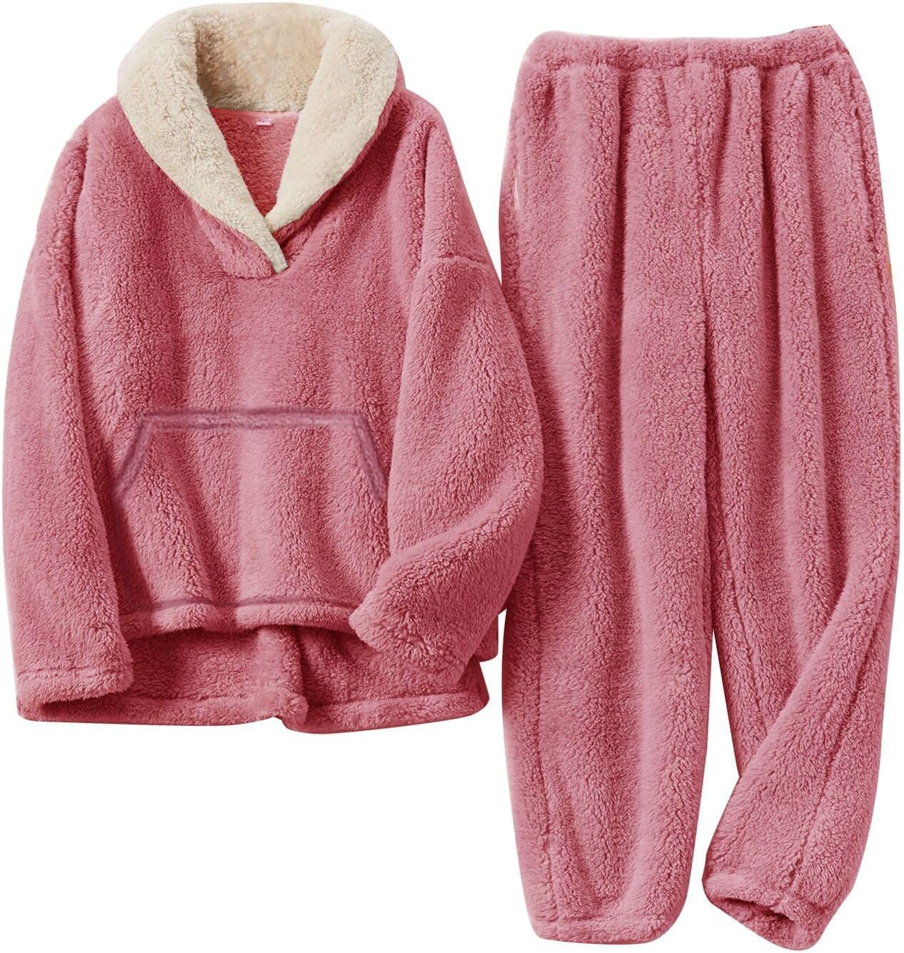 Flygo Girls Fuzzy Pants Set Fleece Outfits Winter Flannel Fluffy Pullover Sweatshirt Top Pants Sweatsuit