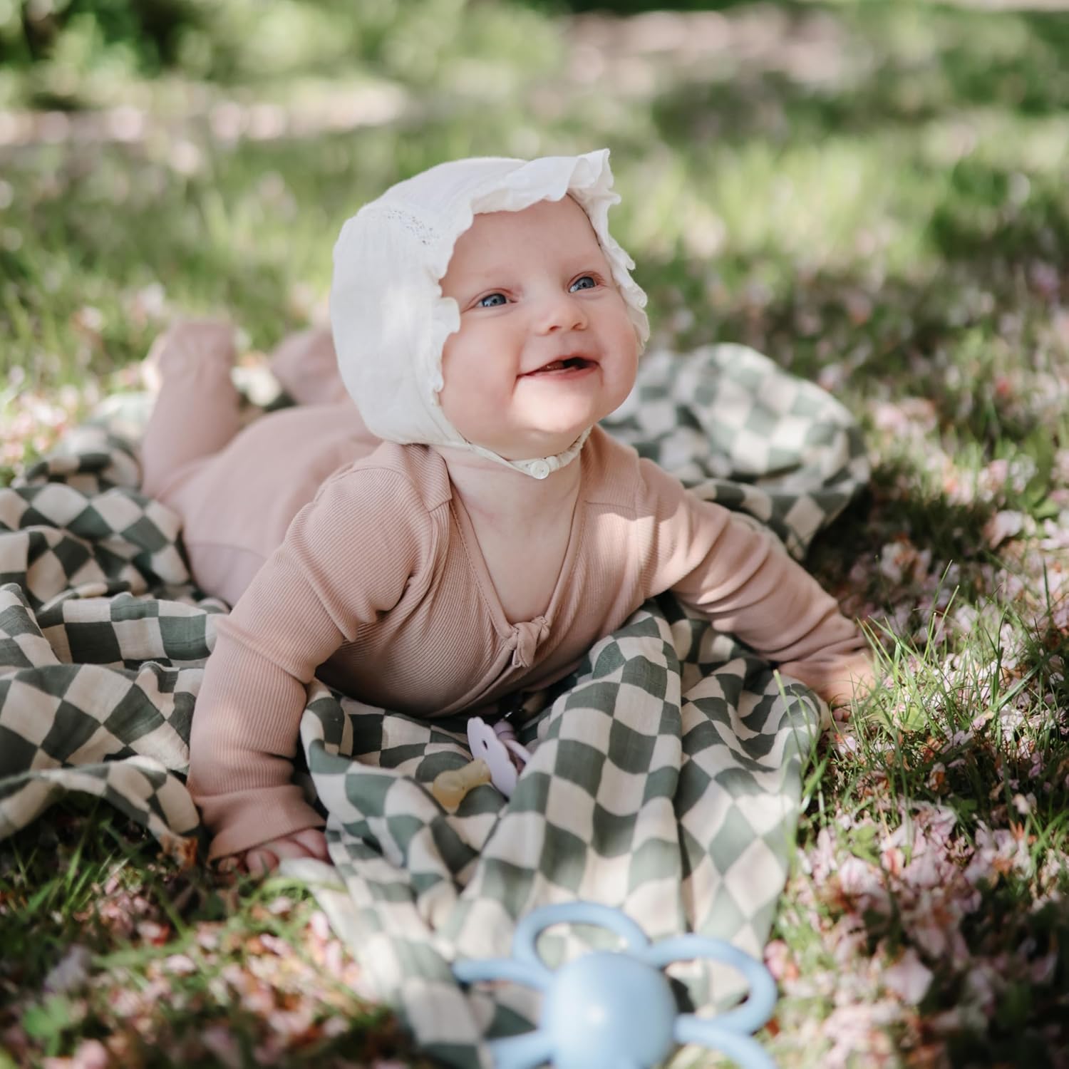 mushie Muslin Baby Swaddle Blanket | 100% Organic Cotton (Olive Check)