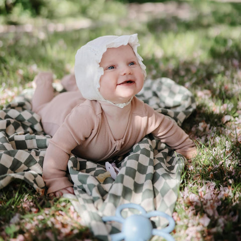 mushie Muslin Baby Swaddle Blanket | 100% Organic Cotton (Olive Check)