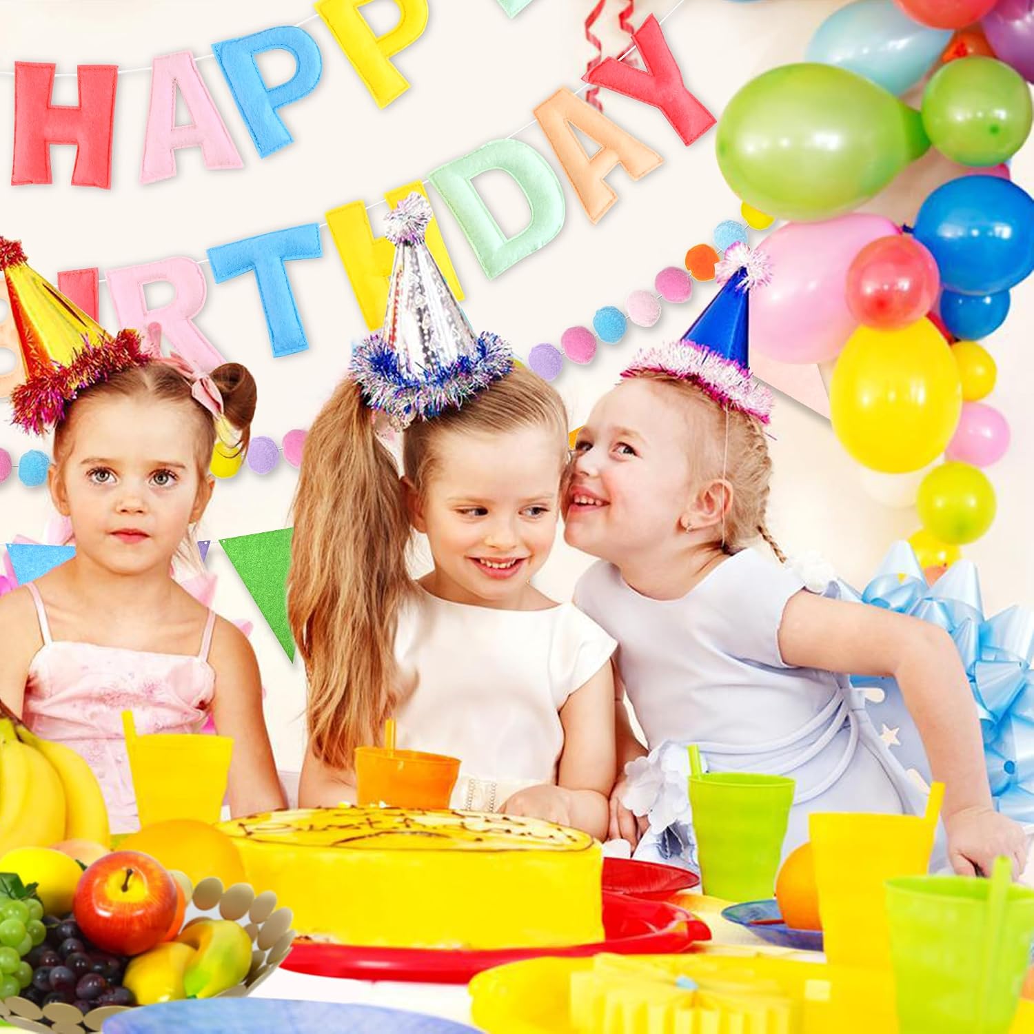 CANREVEL 3 PCS Pre-Strung 3D Happy Birthday Banner Decorations, Pastel