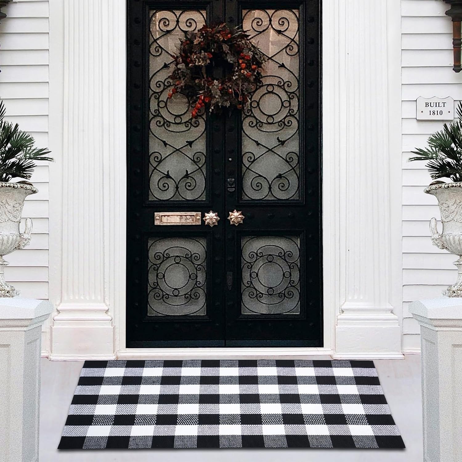 Buffalo Plaid Area Rug 27.5x43 in, Black White Indoor Outdoor Rug