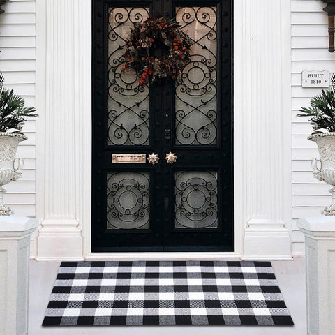 Buffalo Plaid Area Rug 27.5x43 in, Black White Indoor Outdoor Rug