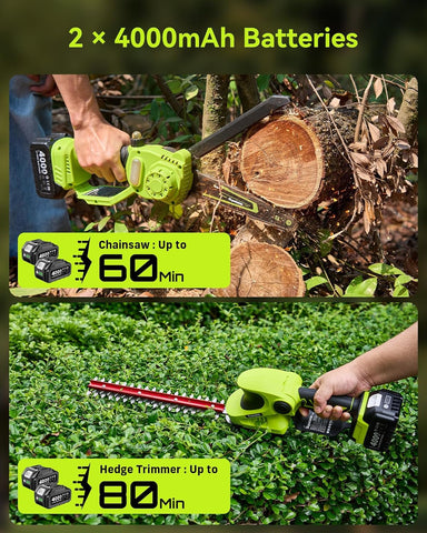 Supstable 3-in-1 Cordless Mini Chainsaw & Hedge Trimmer Combo, 8 Inch Mini Chainsaw with Grass Shear, 800W Brushless Motor, 2×4000mAh Batteries, Garden Tool Set for Tree Trimming & Lawn Care