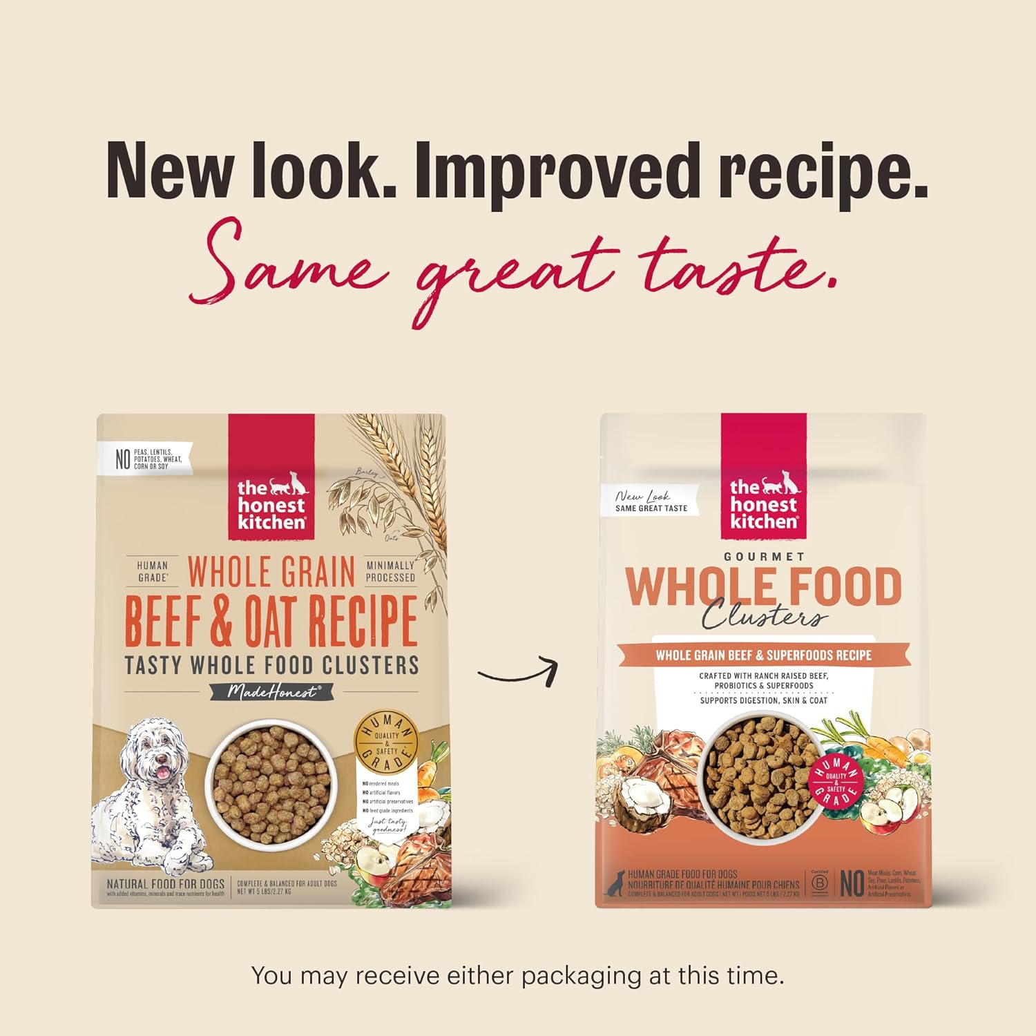 The Honest Kitchen Grain Free Beef & Superfoods Whole Food Clusters, Human Grade Dry Dog Food, Vet-Crafted Nutritional Support for Skin, Coat, Digestion & Overall Wellness, 5 lb Bag