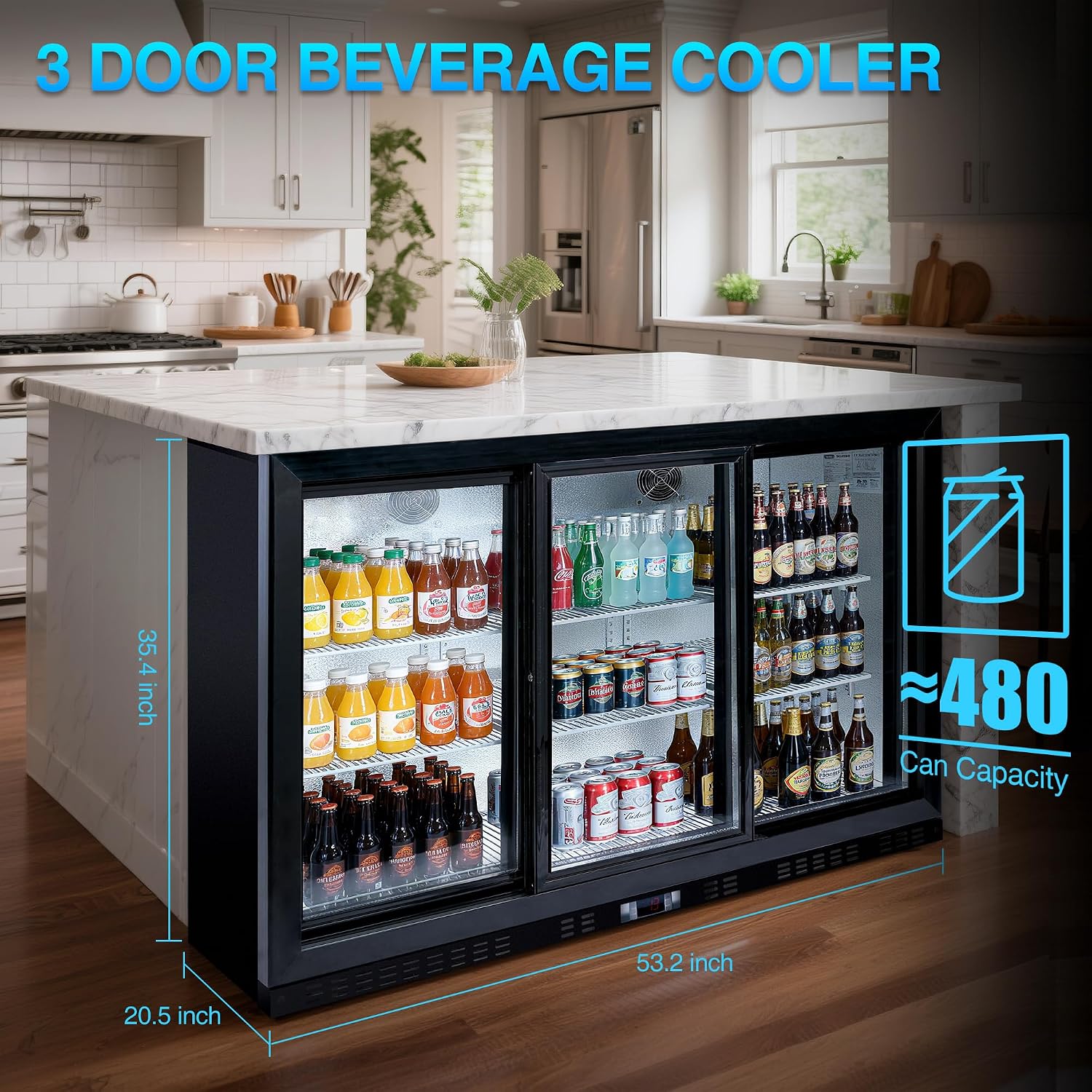 DeepTide 11.3 Cu.Ft Back Bar Cooler with 3 Sliding Glass Door -Beverage Refrigerator with Adjustable Shelves,LED Lighting, Safety Lock for Beer，Coffee or Beverages