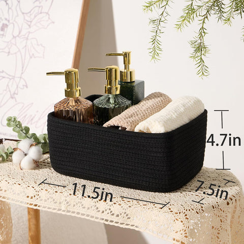 MiniArk Small Storage Baskets for Organizing | Closet Organizer Bins | Shelf Toy Basket | Woven Rope Baskets | Cube Decorative Box | Shallow Basket | 11.5x7.5x4.7” | 3 Packs Black