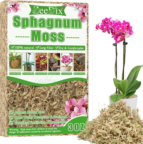 ZeeDix 4 qt Sphagnum Moss for Indoor Plants, Natural Dried Long Fiber Moss for Orchid Repotting, Carnivorous Plants, Succulents, Monstera, Flower & Reptile Terrariums Habitats (3 oz)