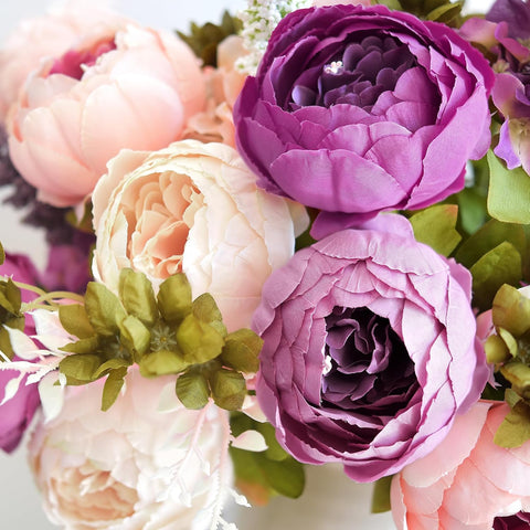 FiveSeasonStuff Mixed Blush Pink & Plum Artificial Peony Set of 2