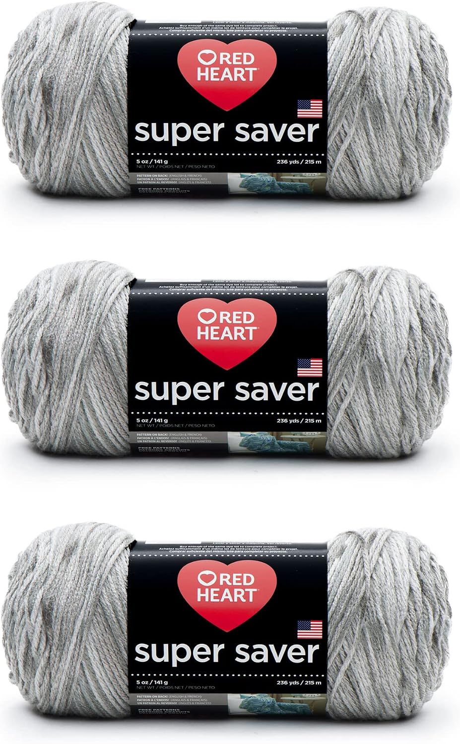 Red Heart Super Saver Soapstone Yarn - 3 Pack of 141g/5oz - Acrylic - 4 Medium (Worsted) - 364 Yards - Knitting/Crochet
