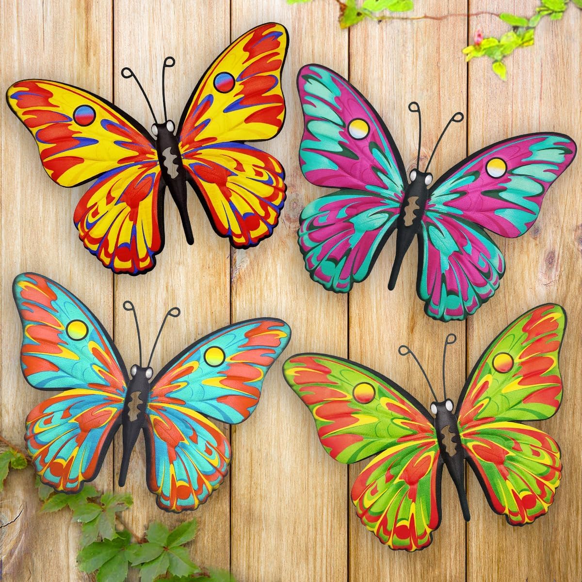 Daogtc Metal Butterfly Wall Decor - 9.6" Outdoor Fence Wall Art Decor, Hanging Decorations for Garden Yard Living Room Bedroom Patio Balcony(4 Pack)