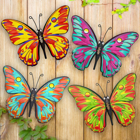 Daogtc Metal Butterfly Wall Decor - 9.6" Outdoor Fence Wall Art Decor, Hanging Decorations for Garden Yard Living Room Bedroom Patio Balcony(4 Pack)