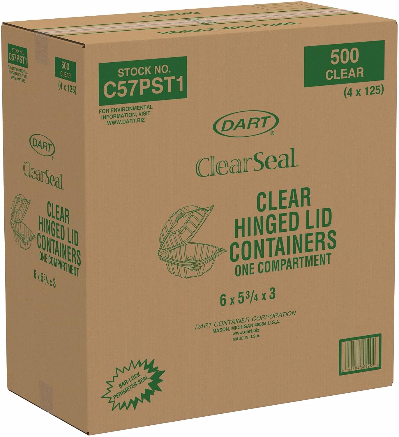 Dart C57PST1 OPS 6 in Clear Hinged Container, 6.0 X 5.8 in (Case of 500)