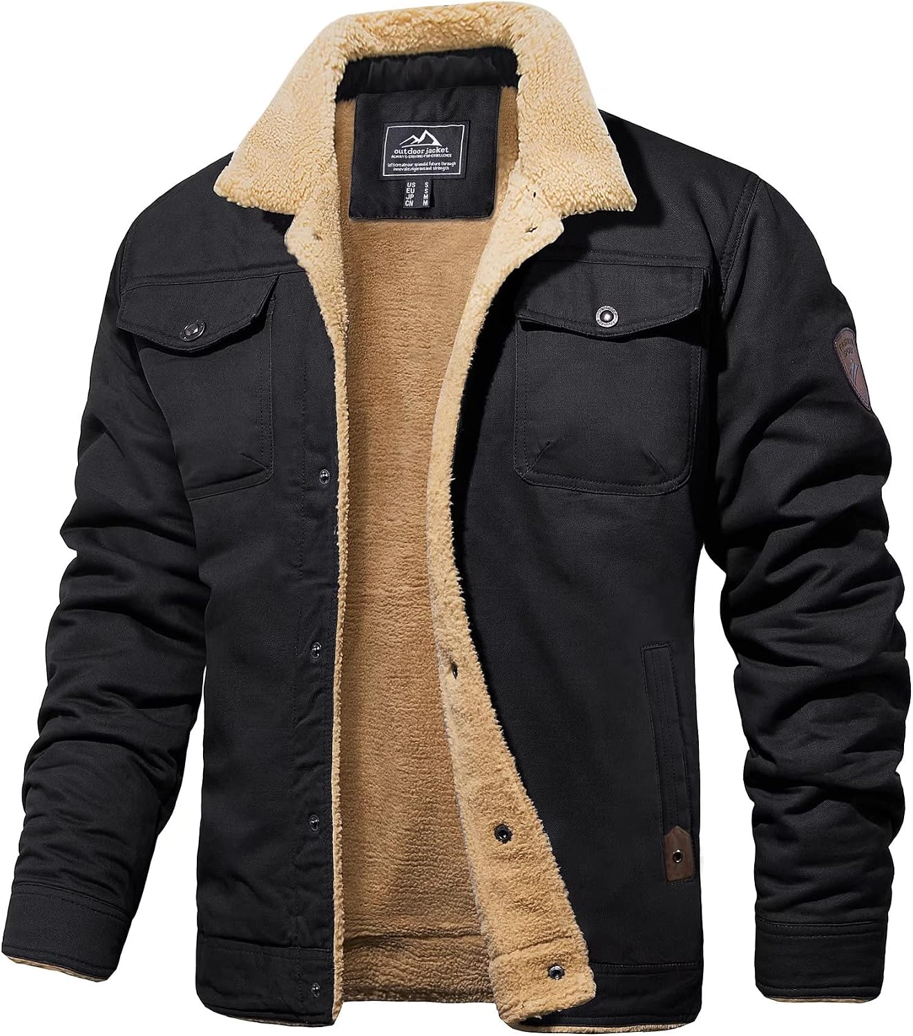 MAGCOMSEN Men's Winter Jacket Lined Sherpa Jacket Warm Trucker Coat Multi Pocket