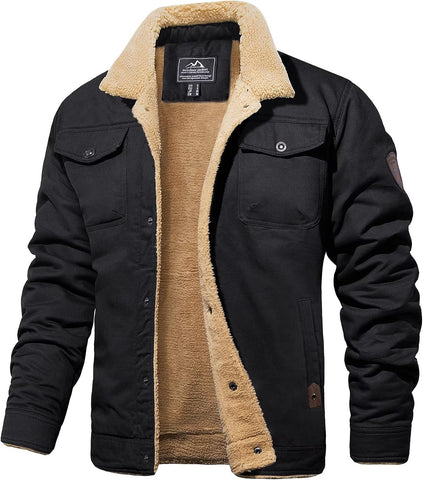 MAGCOMSEN Men's Winter Jacket Lined Sherpa Jacket Warm Trucker Coat Multi Pocket