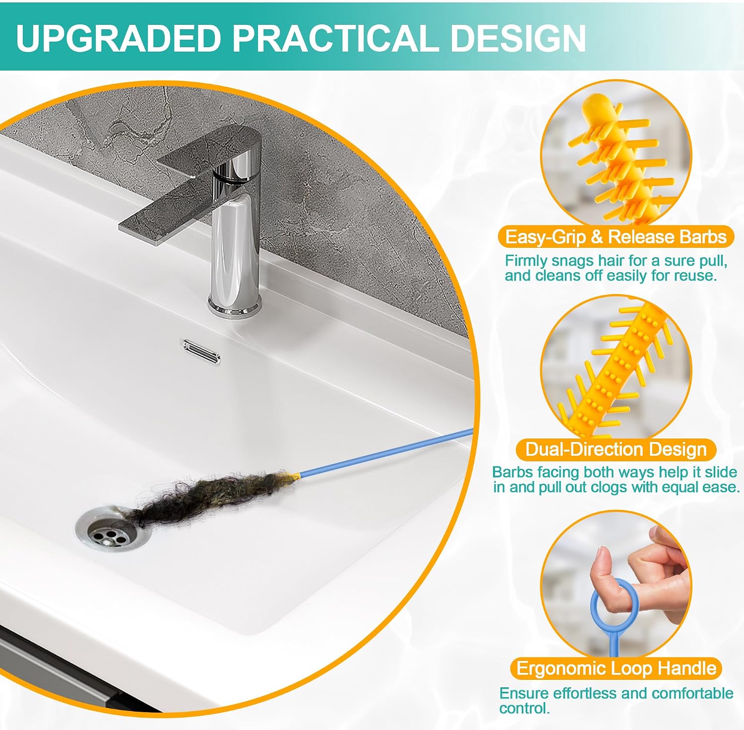 EastLink 50 Inch Extra-Long Drain Snake 3 Pack, Reusable Drain Clog Remover