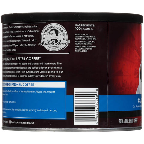 Melitta Classic Blend Coffee, Medium Roast, Extra Fine Grind, 22 Ounce Can (Pack of 6)
