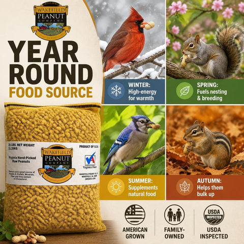 Wakefield Premium Virginia Peanuts in-Shell for Squirrels, Blue Jays & Wildlife - 6 LB Bag - Hand-Picked, Raw, Unsalted, High Protein Wild Bird & Animal Feed