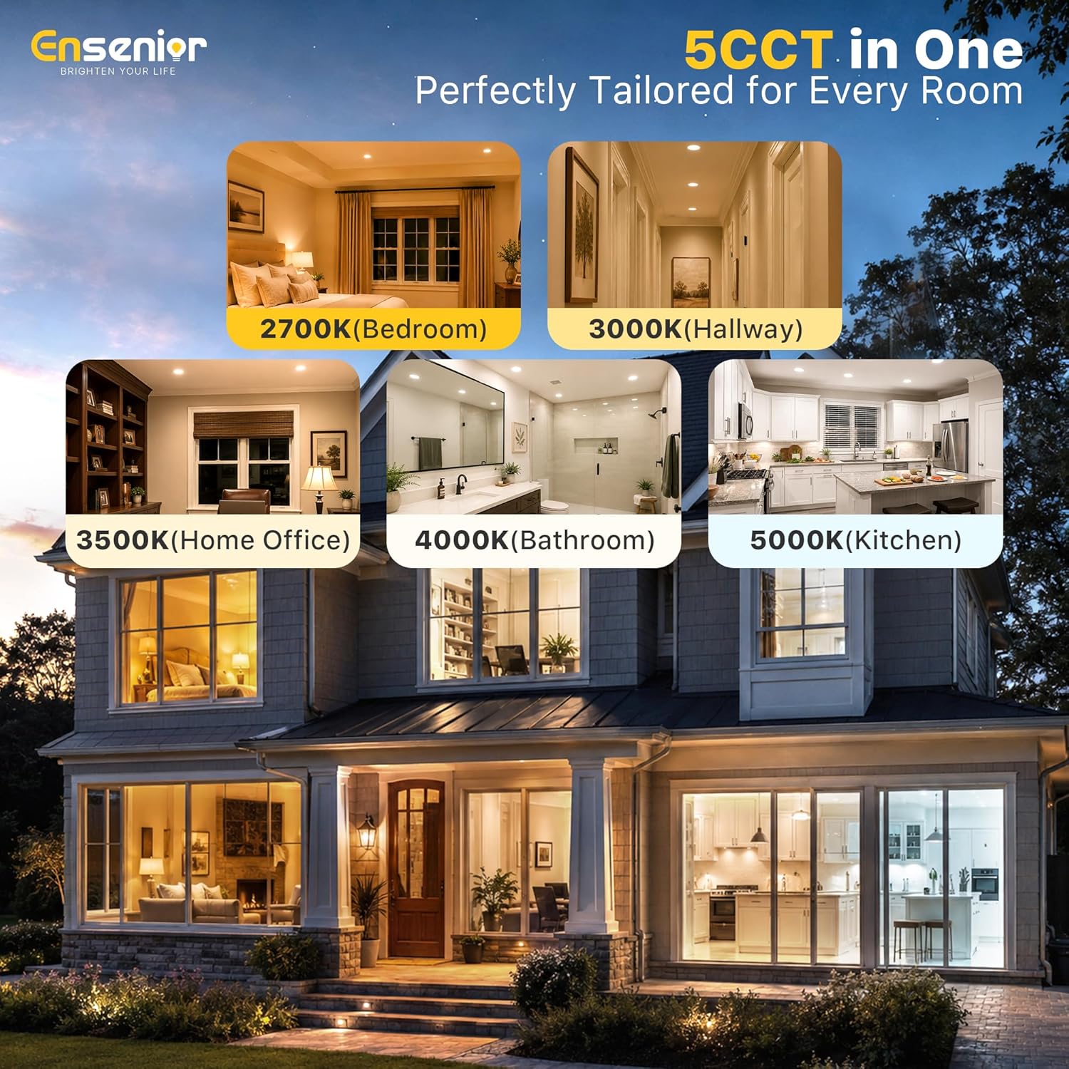 Ensenior 12 Pack 6 Inch LED Recessed Ceiling Light, 5CCT, 1200LM 12W 120V