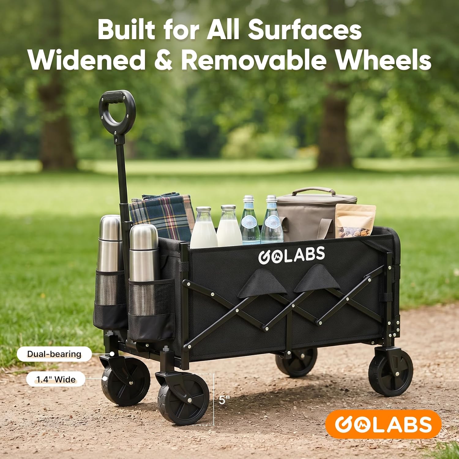 Golabs WA1 Collapsible Folding Wagon Cart, Max 220lb Load, Expands to 100L