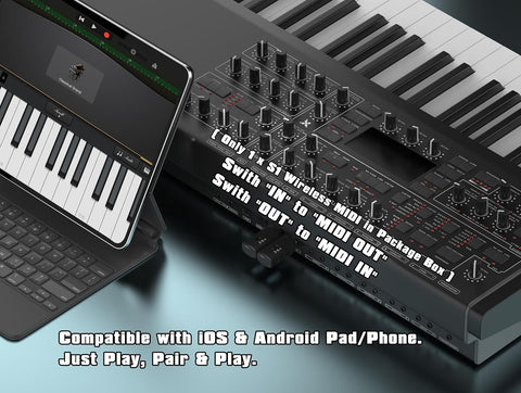 FORE S1 Wireless MIDI Interface & MIDI USB Type-C Adapter, Ultra Low Latency, Work with MIDI Keyboard & Any MIDI 5-Pin Din Device Compatible with iOS, Android, Windows/mac OS Balck 1-Pack