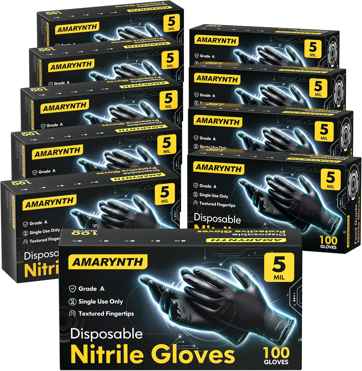 Black Nitrile Disposable Gloves, Food Grade, 5 Mil, Medium 1000 Count