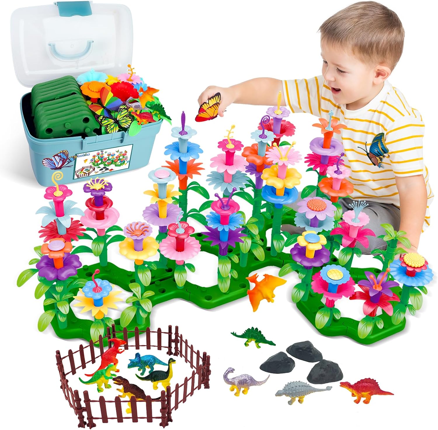Toys Gifts for Age 2 3 4 5 6,167 PCS Dinosaur Flower Garden Building Blocks