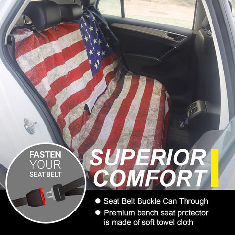 Back Seat Cover for Car Trucks Van SUV Jeep,Waterproof Rear Bench Towel Seat Covers for Dogs and Kids,Automotive Backseat Protector (American Flag)