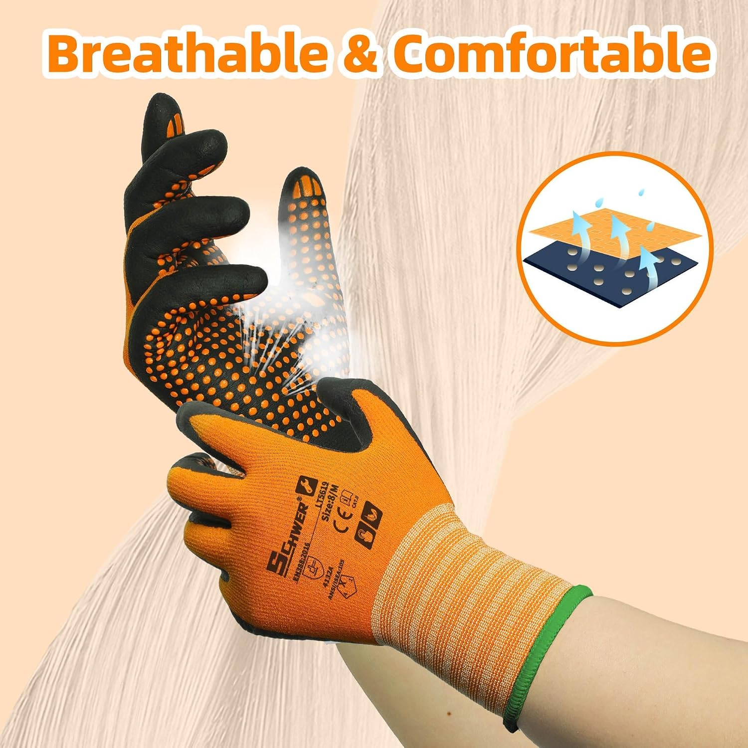 Schwer 3/6/12 Pairs Safety Work Gloves, MicroDot Abrasion & Grip, LT5619, S