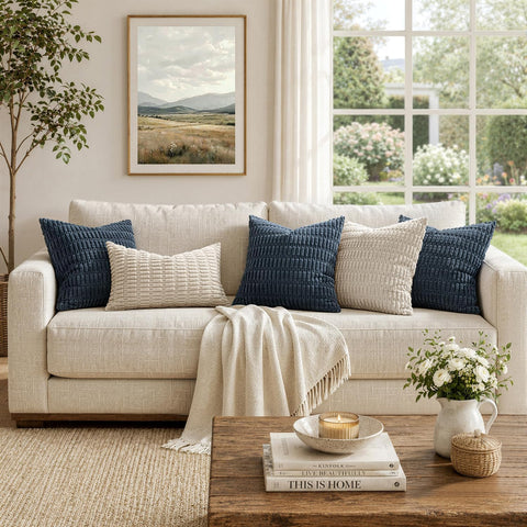 MIULEE Corduroy Decorative Throw Pillow Covers 18x18 Blue Pack of 2