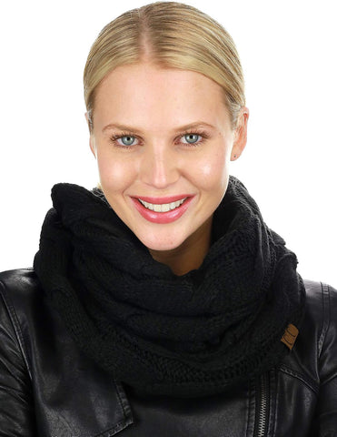 C.C Women's Winter Cable Knit Sherpa Lined Warm Infinity Pullover Scarf
