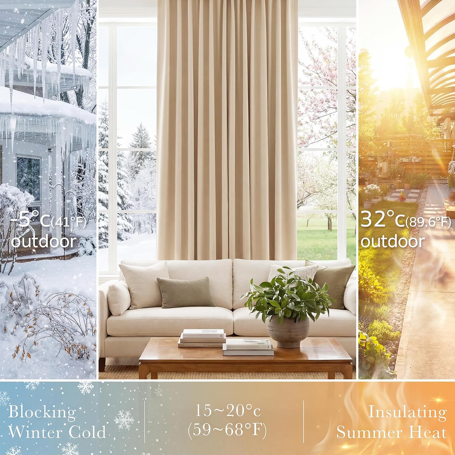 PONY DANCE 102 inch Long Curtains 2 Panels Set for Living Room Bedroom, Rod Pocket/Back Tab Thermal Insulated 75% Light Blocking Floor to Ceiling Drapes, W 52 x L 102 inch, Beige