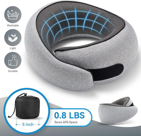 SZXYX Travel Pillows - 100% Pure Memory Foam Neck Pillow for Airplanes, Comfortable Breathable Cover, 360° Support Stowable Pillows for Sleeping, Car, Airport Travel Essentials, Dark Gray